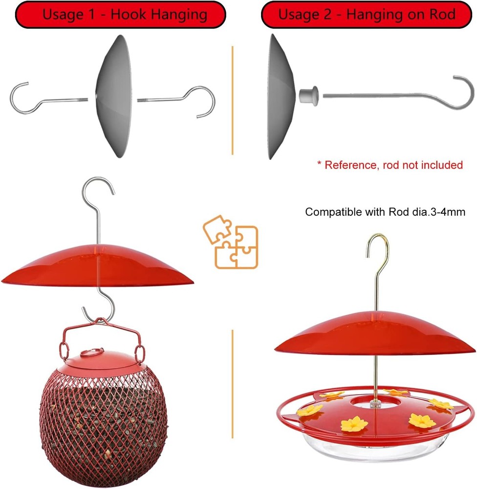 Red 8" (20CM) Bird Feeder Weather Guard Small Protective Dome Against Elements