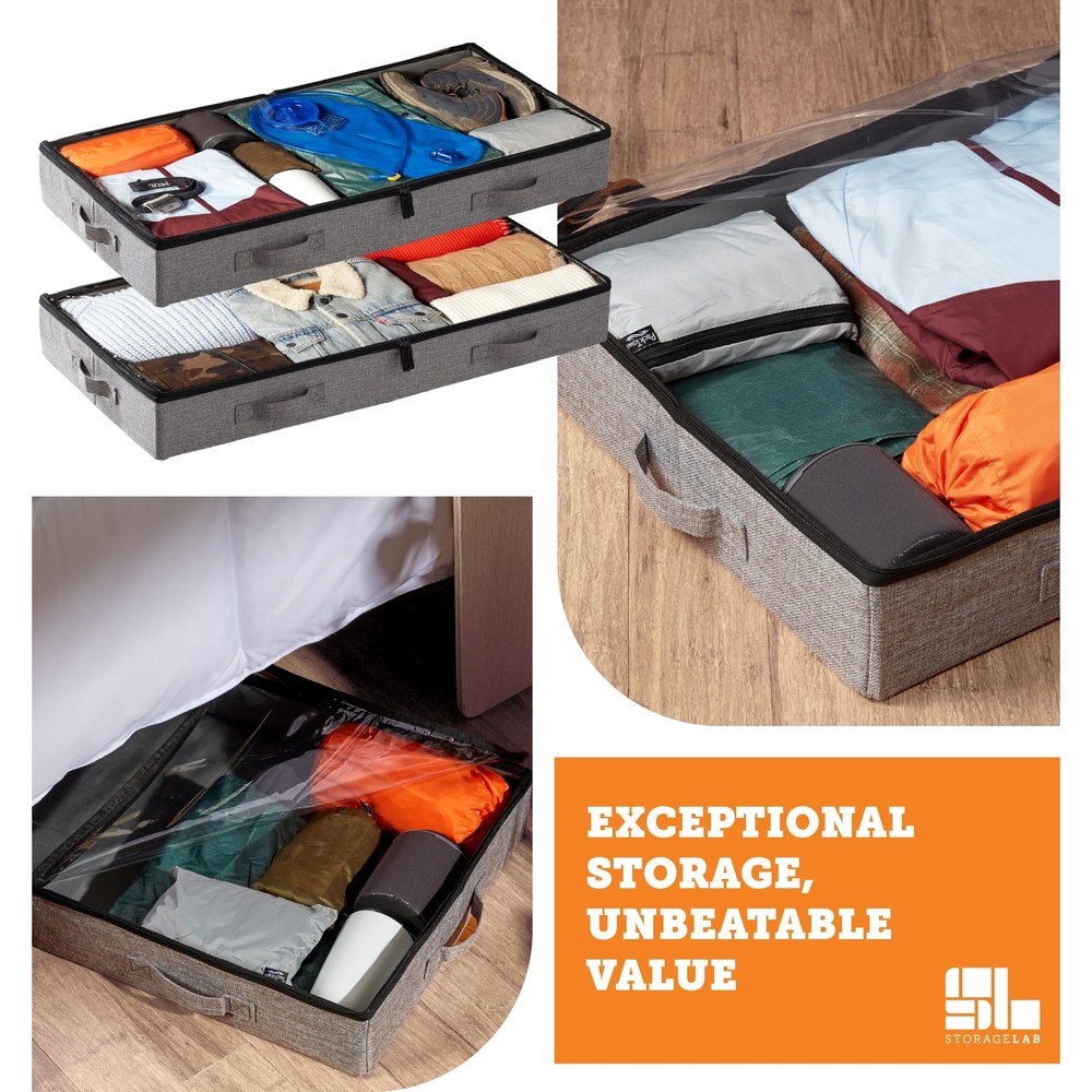 Under Bed Storage Containers, Low Profile Underbed Organizers with Sturdy Han...