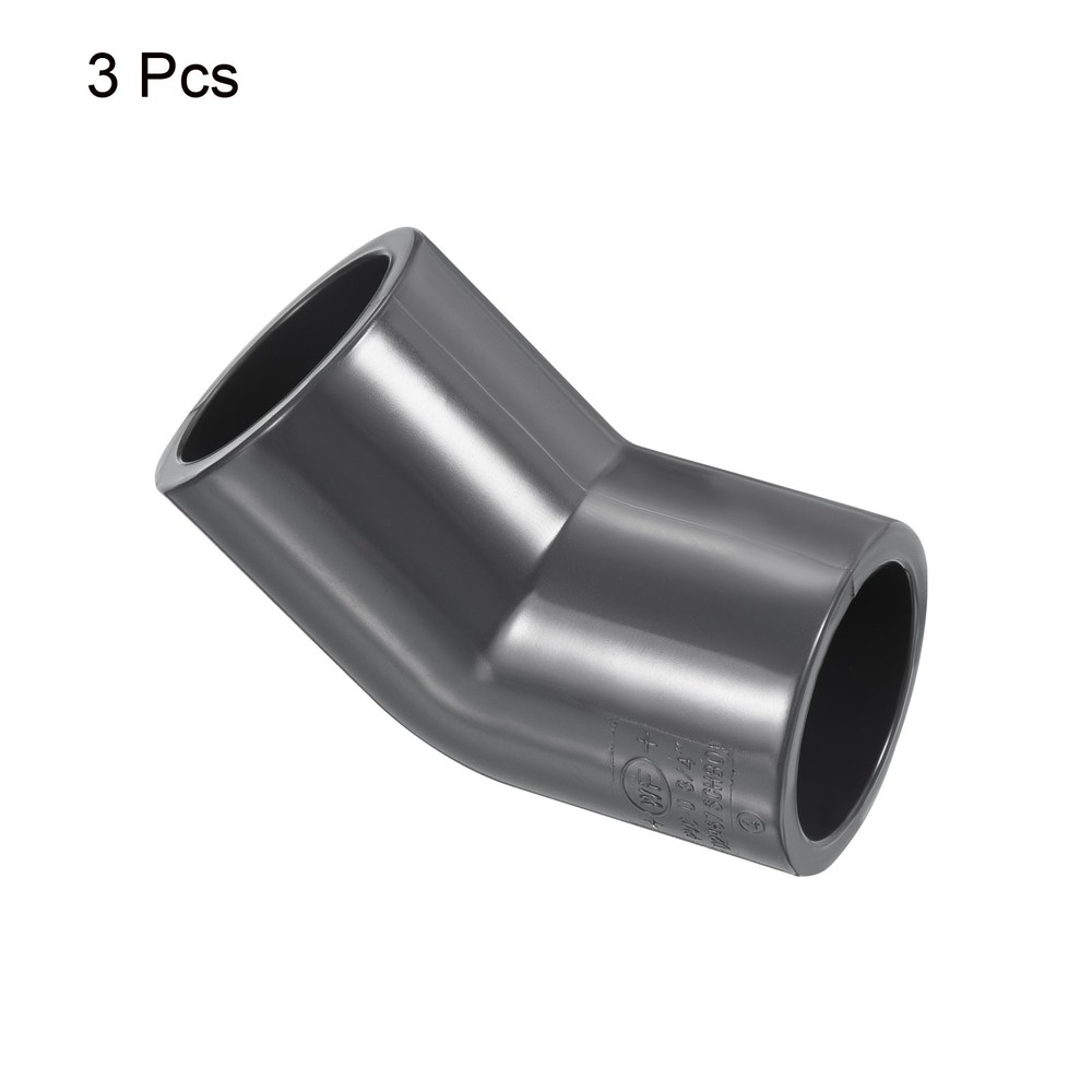 UPVC Elbow Fitting Pipe Program 80 3/4", 3pcs 45 Degree Connector, Grey