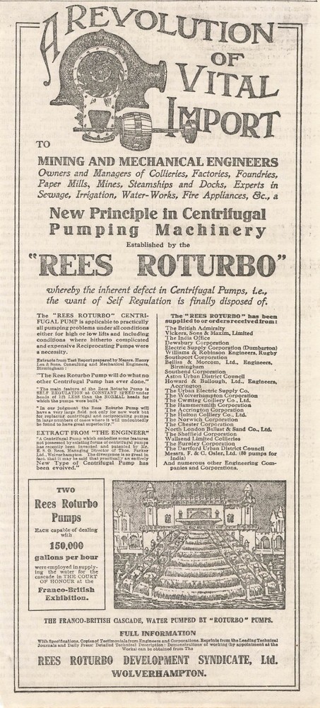 1908 Rees Roturbo Development Syndicate Wolverhampton Original Advert