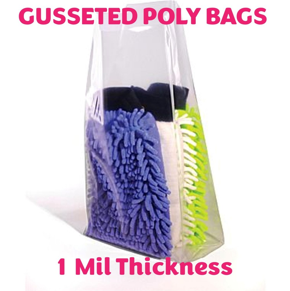 1 Mil Expandable Gusseted Poly Bags Clear Polyethylene Multiple Sizes LDPE