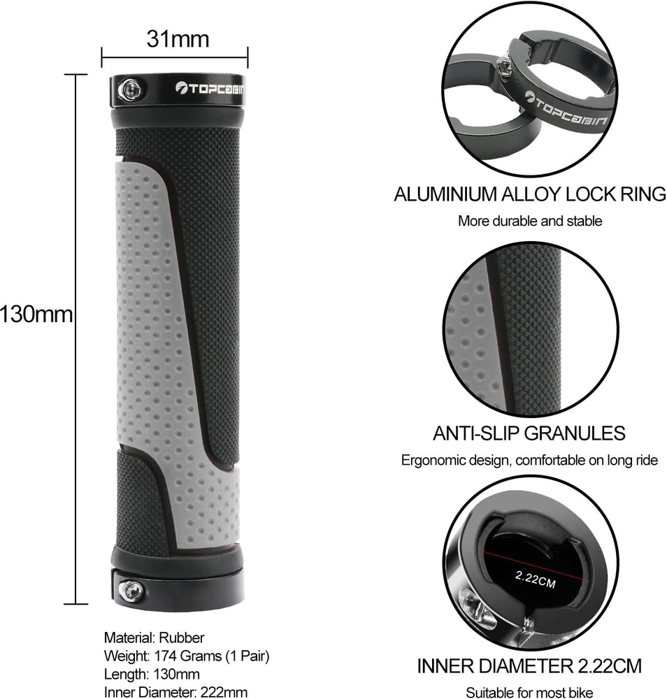 Bicycle Grips,Double Lock on Locking Bicycle Handlebar Grips Rubber Comfortable