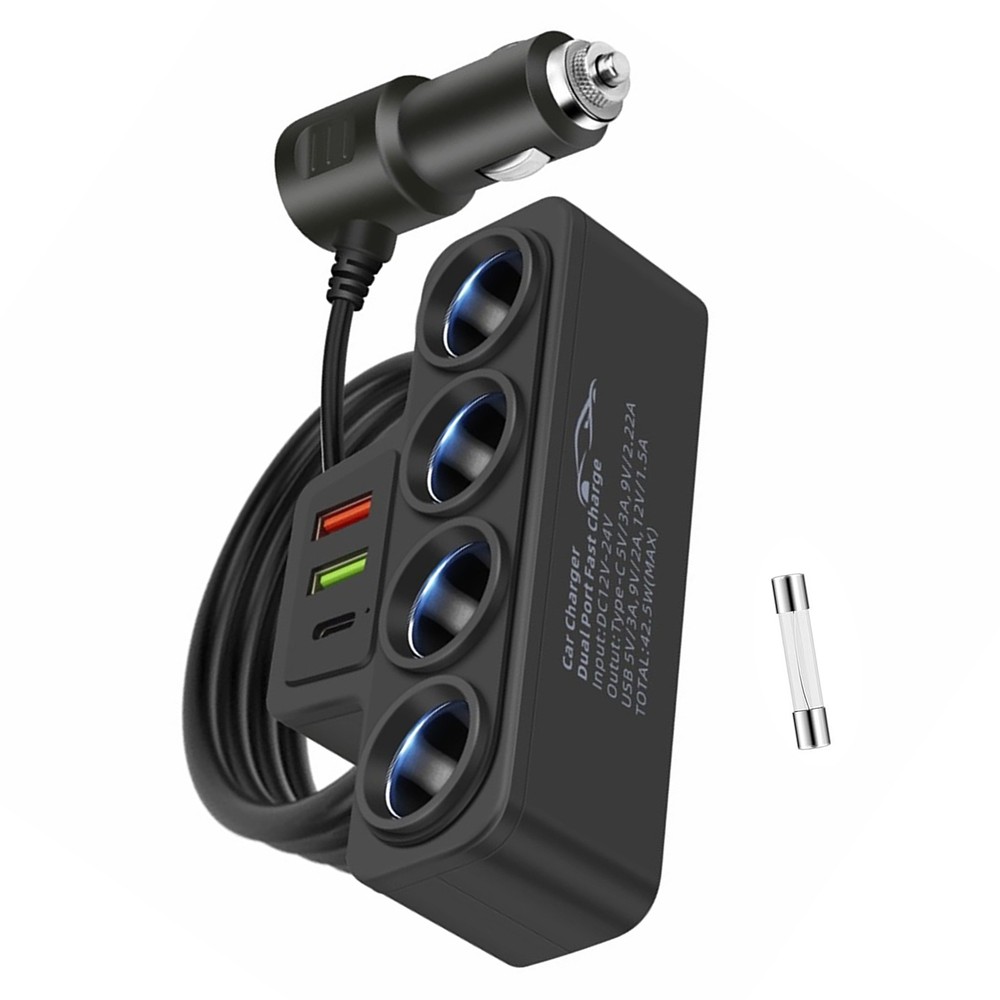 4-Socket Car Cigarette Lighter Splitter USB Fast Charger Power Adapter 12V