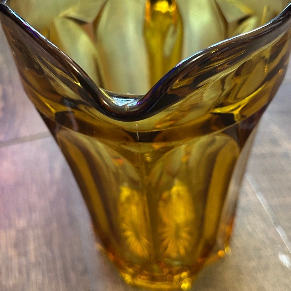 Vintage MCM Anchor Hocking Fairfield Amber Glass Pitcher Honey Gold Brown 1970's