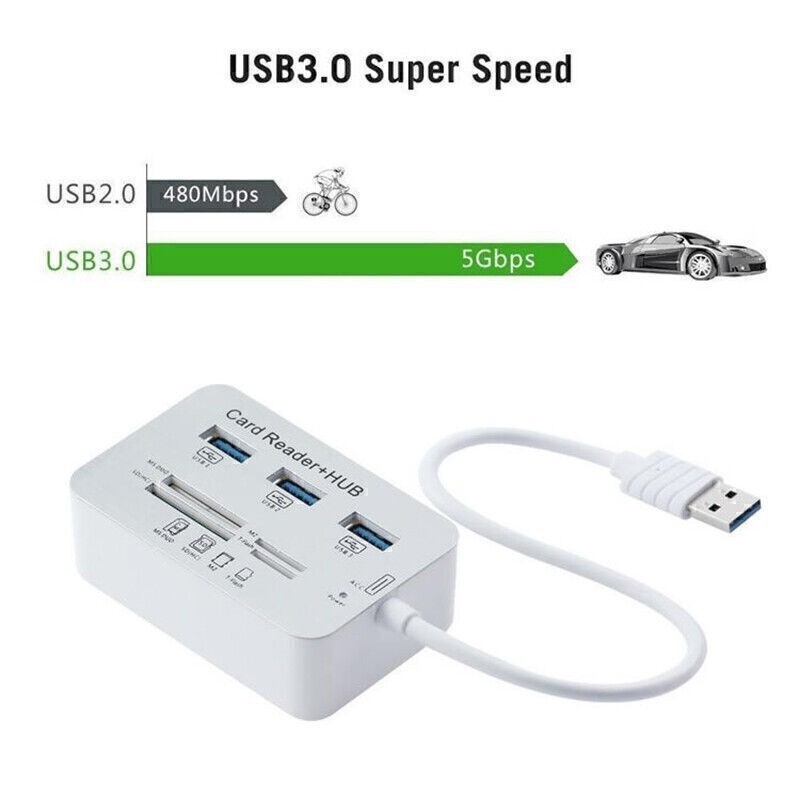 Multi-function Aluminum 3 Port USB 3.0 Hub 4 In 1 Memory Card Reader Adapter