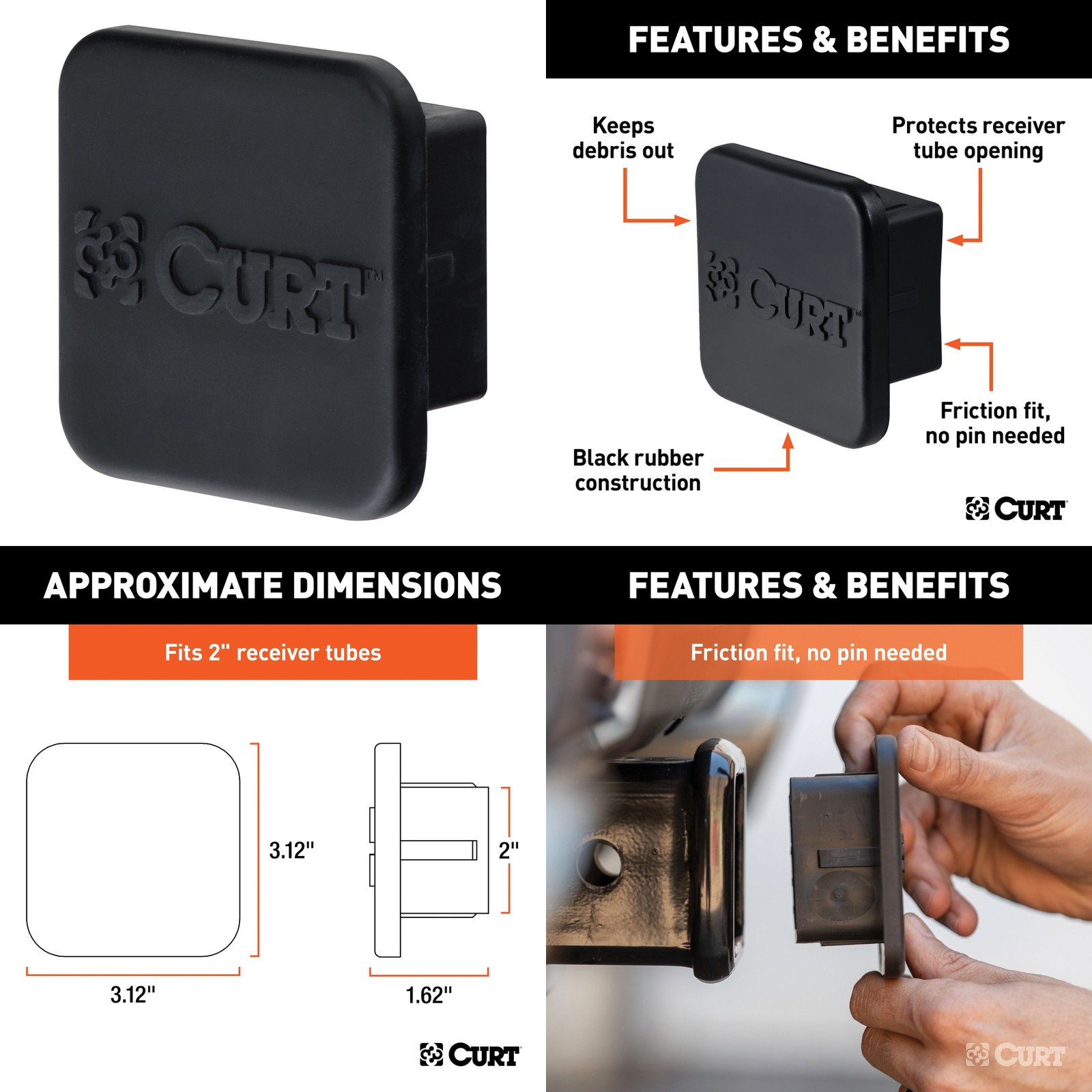 Trailer Hitch w/ Folding Cargo Basket Carrier & Silent Pin Tow Set CURT 13529