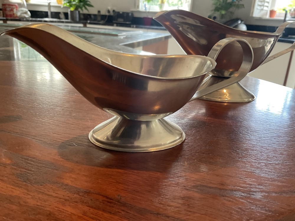 THREE SILVER COLOUR SAUCE BOATS GRADUATED