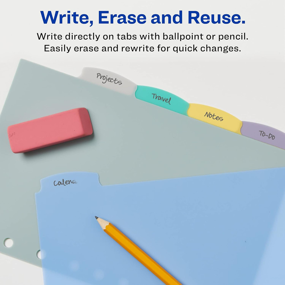 Write & Erase Durable Plastic Mini Dividers for 3 Ring Binders and 7-Ring Binder