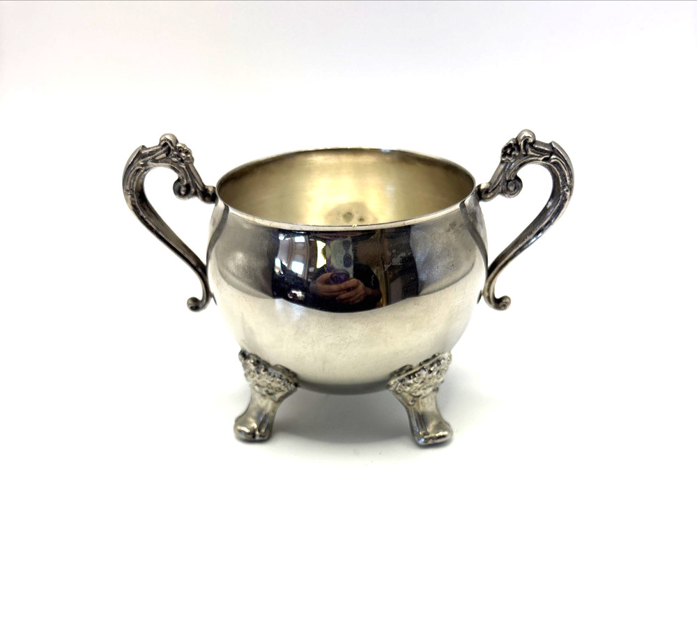 Vintage Silver Plated Open Sugar Bowl Footed Double Handle