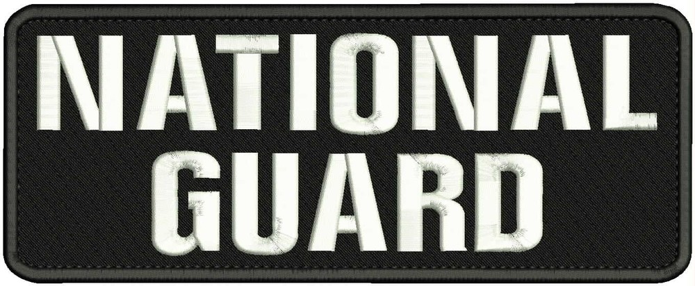 NATIONAL GUARD  EMB PATCH 4X11 HOOK ON BACK white on  BLACK