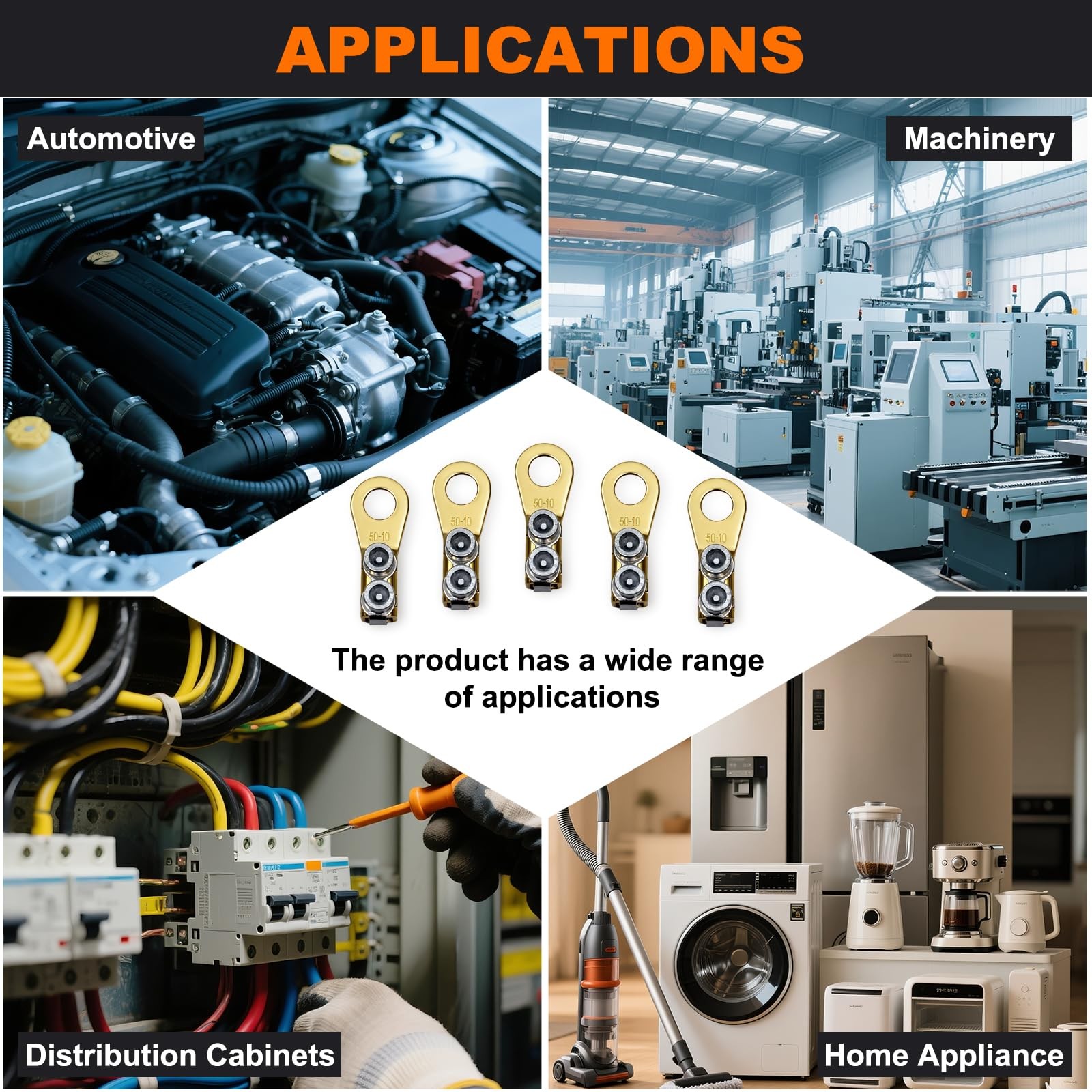 5Pcs 8-1/0AWG Heavy Duty Battery Lugs, Battery Cable Ends, Ring Terminals, Ba...