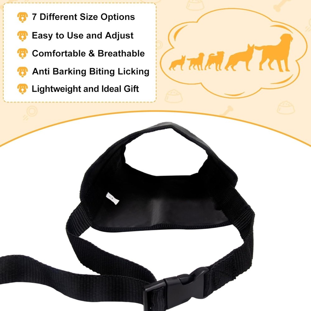 7PCS Adjustable Dog Muzzle Set - Soft, Comfy, Anti-Bite/Bark/Chew Cover