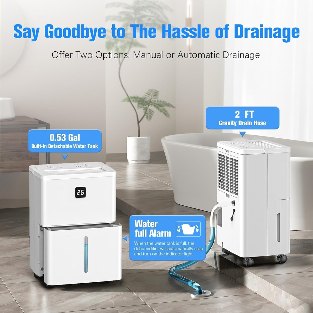High-Capacity 25 Pints Dehumidifier - Dual Drainage, Automatic Defrost, Silent