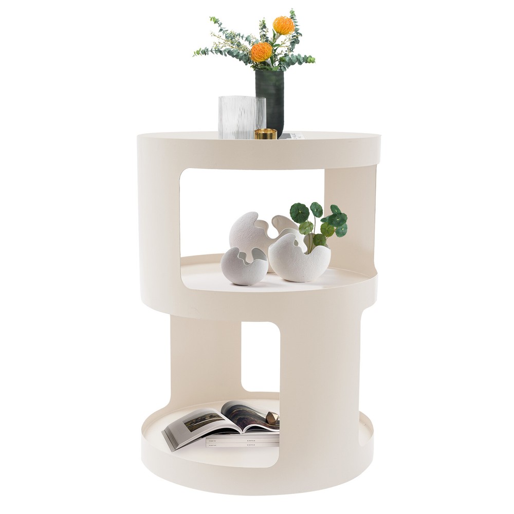 3 Tier Side Table Modern Coffee Table Sofa Bedside Table Round Organizer White