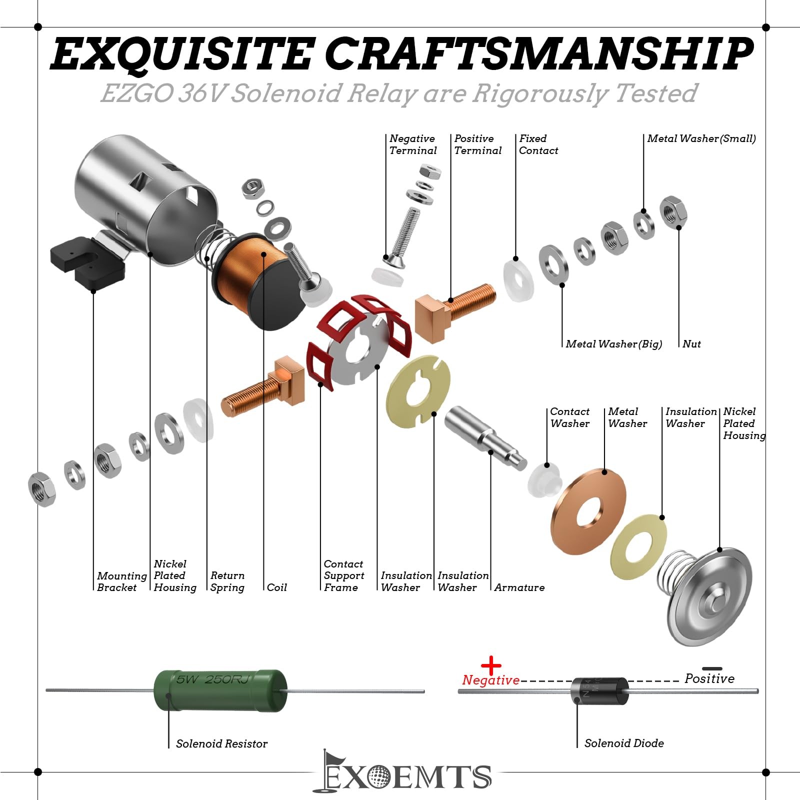 EZGO 36V Solenoid with Mount Bracket, #70 Series Continuous Duty silver