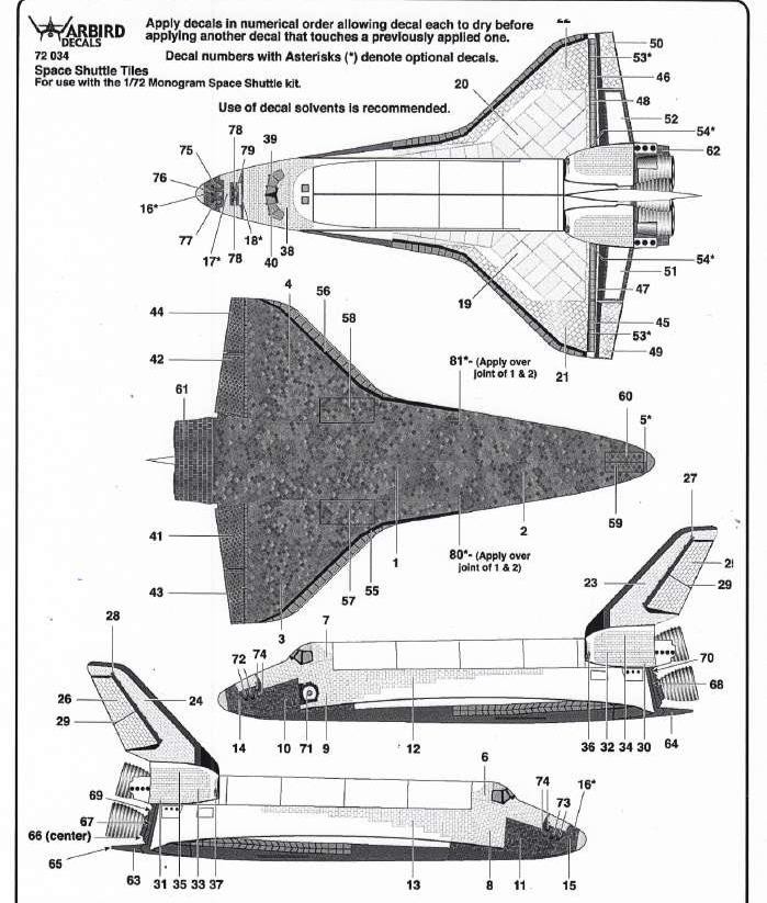 Warbird 1/72 Space Shuttle Tiles decals 72034 for Monogram kit