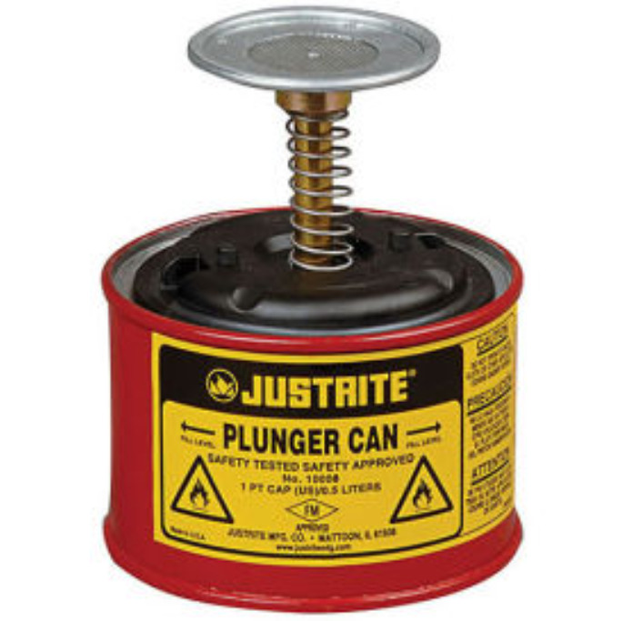 Justrite 10008 Plunger Can, 1-Pint, Red