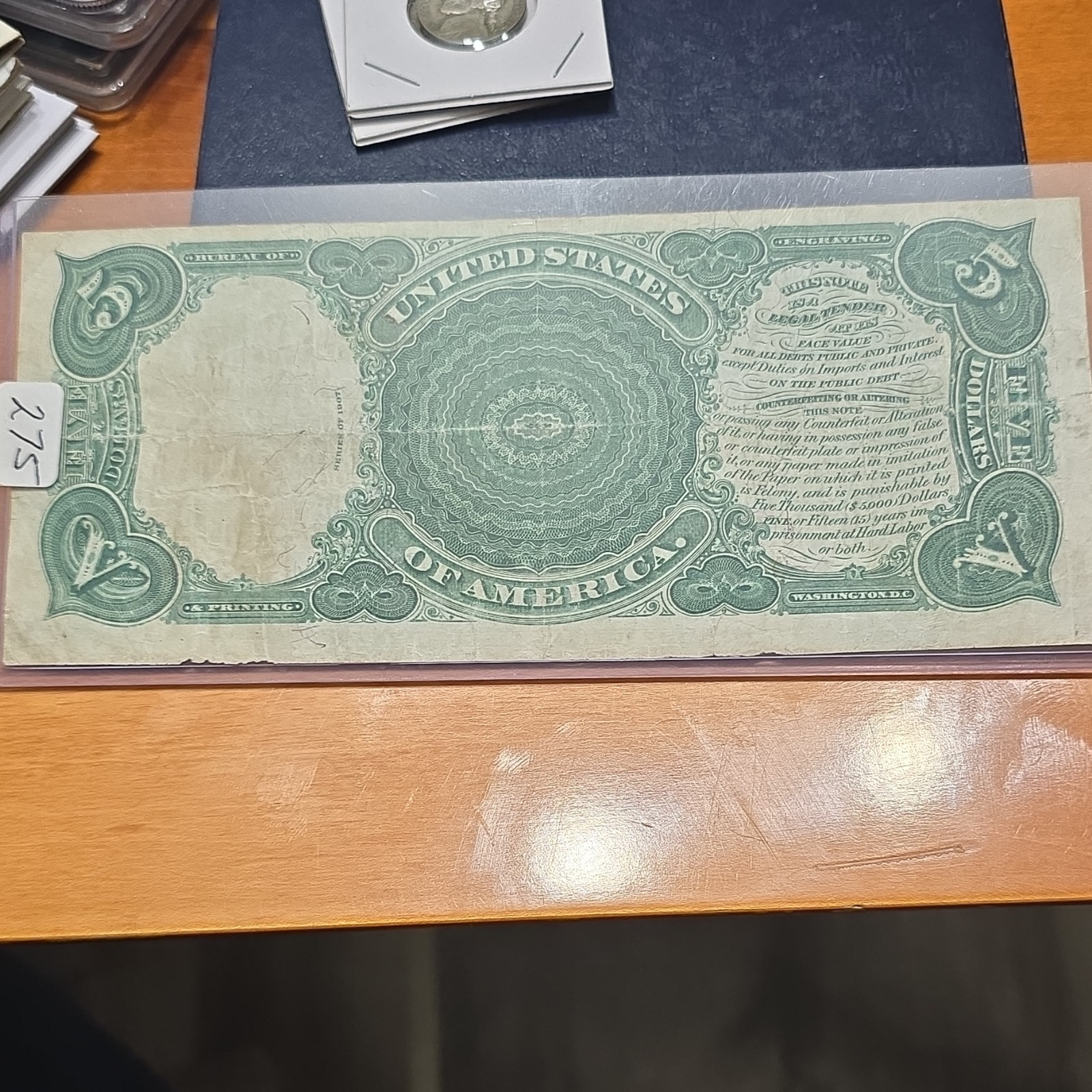 1907 $5 Large Size Legal Tender United States Note Banknote E269393