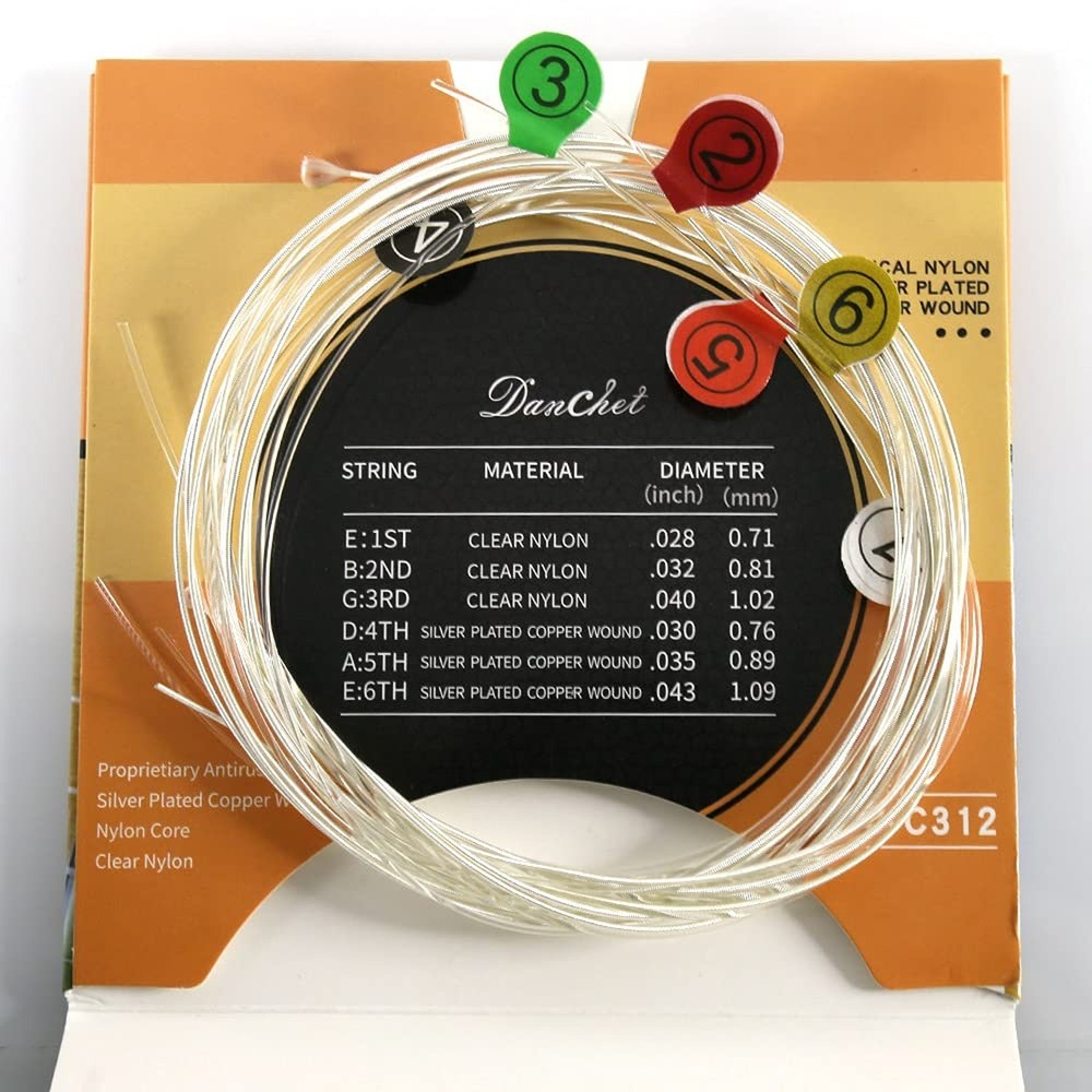 C312 Nylon Silver Plated Copper Classical Guitar Strings,Normal Tension(1 Set)