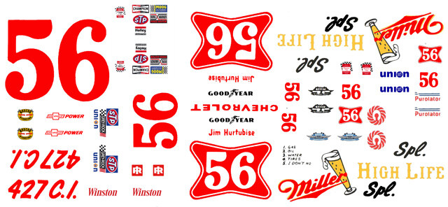 #56 Jim Hurtubise Miller Chevelle 1/24th scale Waterslide Nascar Decals