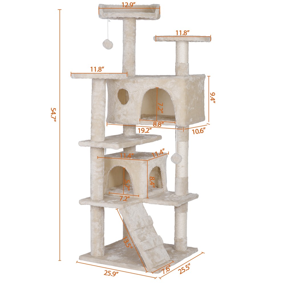 55 Inch Cat Tree Multi Level Tower Condo Activity Center Scrathching Post Beige