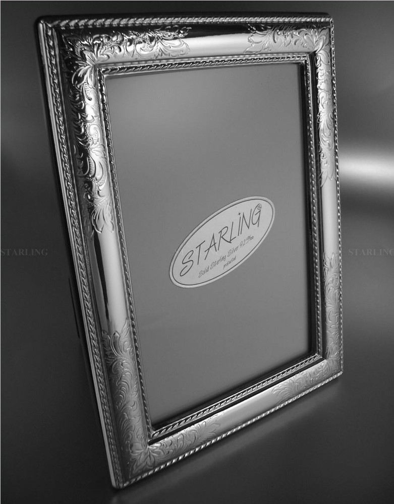 Florentine Guilloche Photo Frame Silver Frame Solid 925 Sterling Silver (V2)