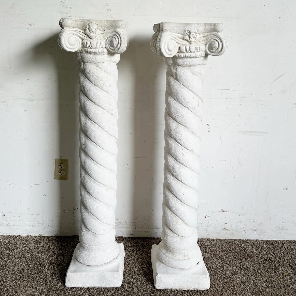 Regency White Plaster Columns Pedestals - a Pair