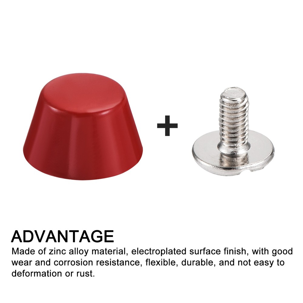 Screw Back Stud Spike (12x7mm) 10pcs, Flat Head Stud Rivets Red