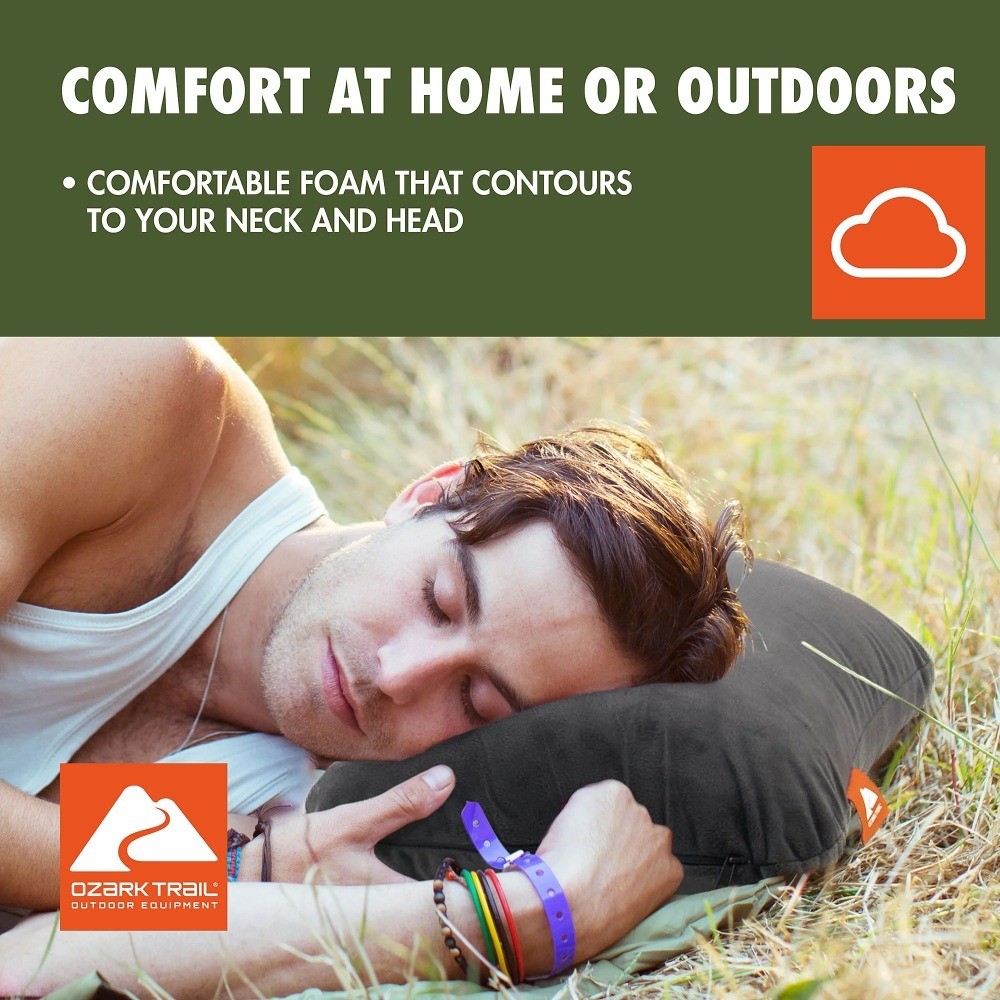 Dark Grey Memory Foam Camping Pillow for Adults