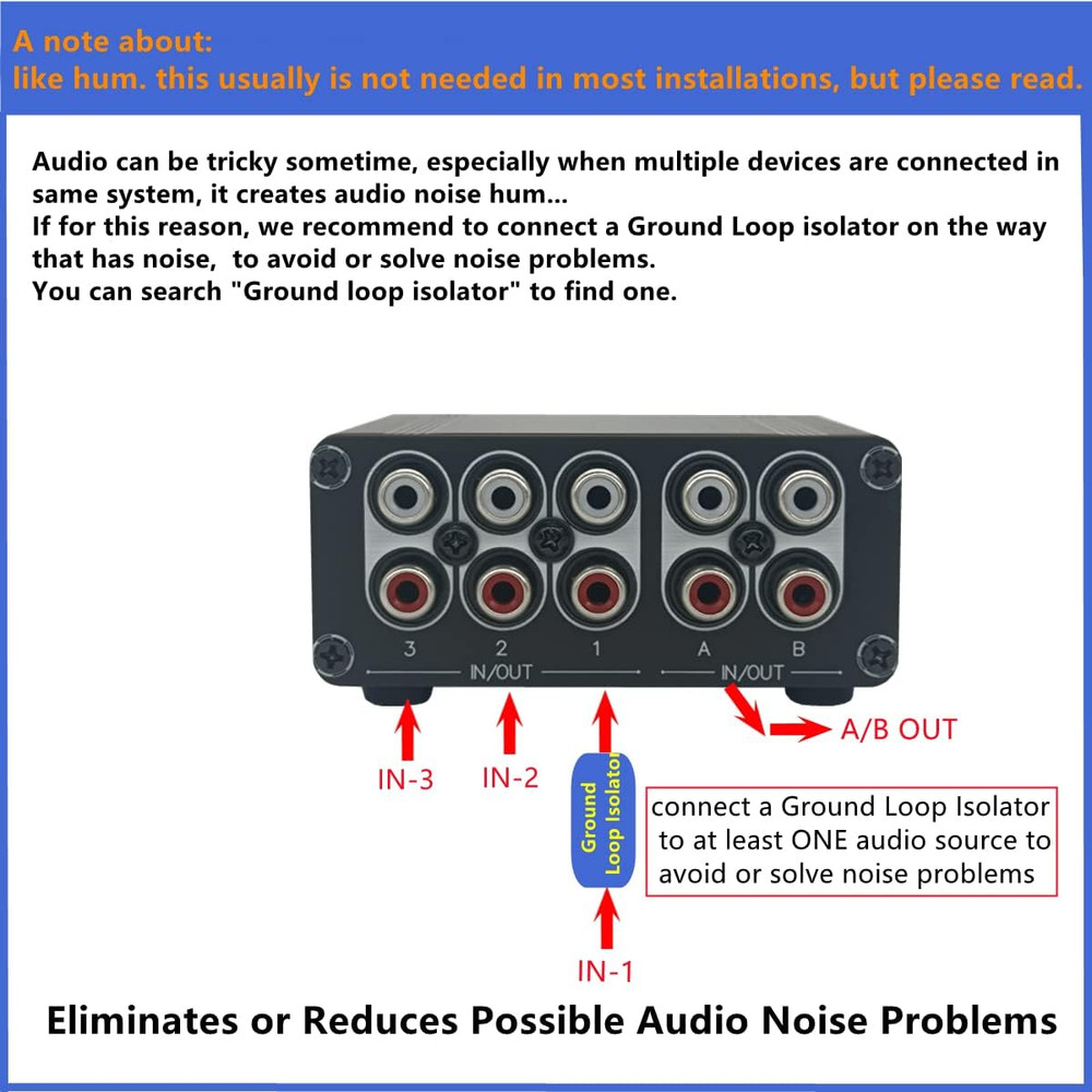 3 in 2 Out RCA Stereo Audio Switch Input Signal Source Switcher Selector Splitte