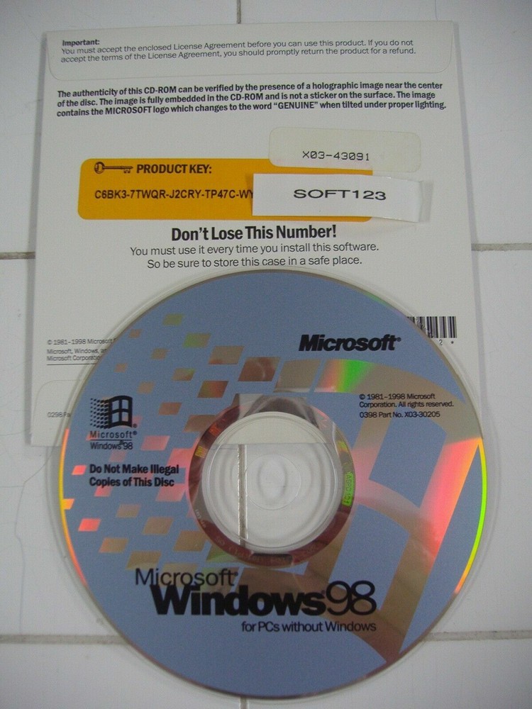 MICROSOFT WINDOWS 98 FULL RETAIL ENGLISH VERSION MS WIN 98 =NEW=