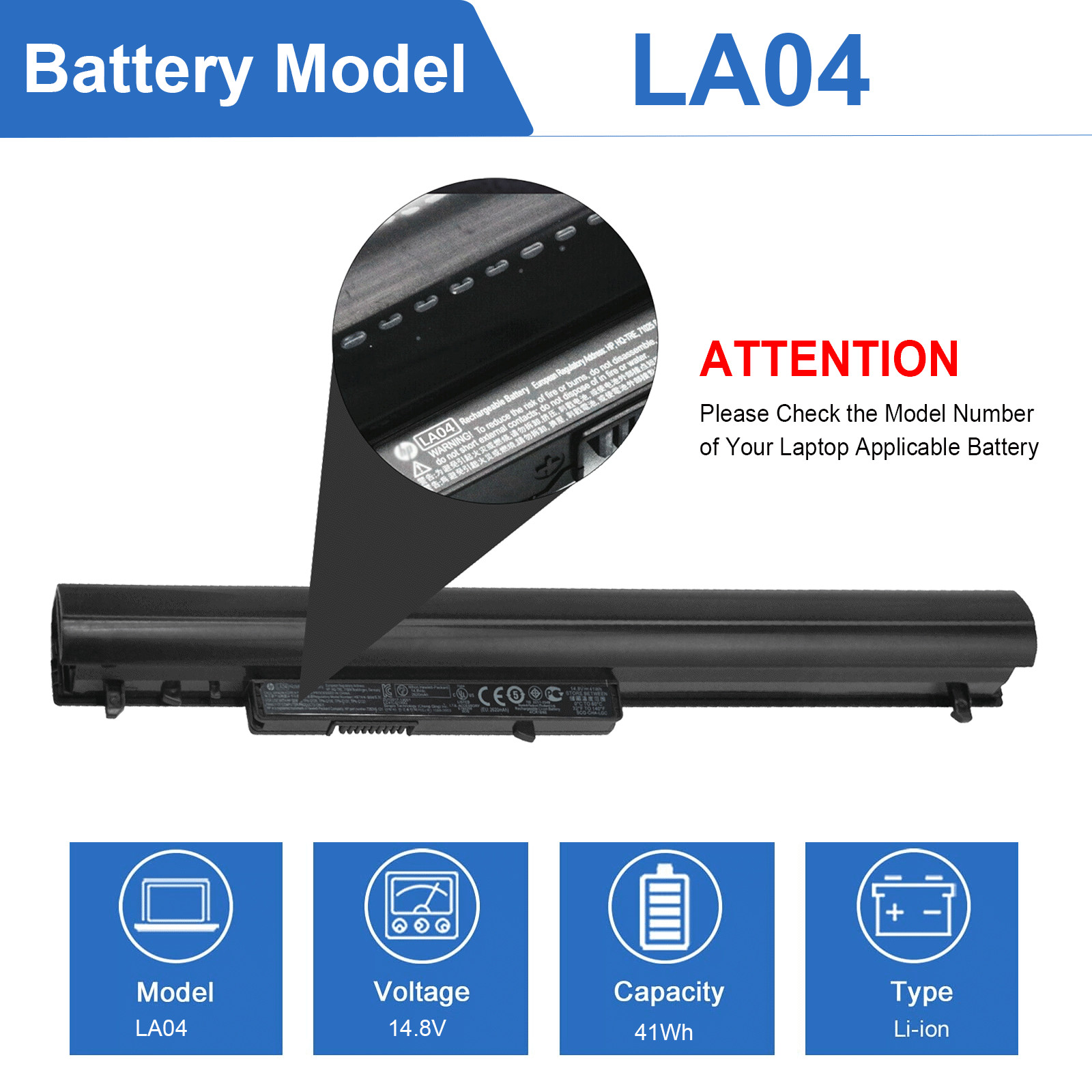 Lot 50PC BATTERY For HP SPARE 776622-001 (LA03 LA04) 15-f272wm 15-f222wm 14.8V