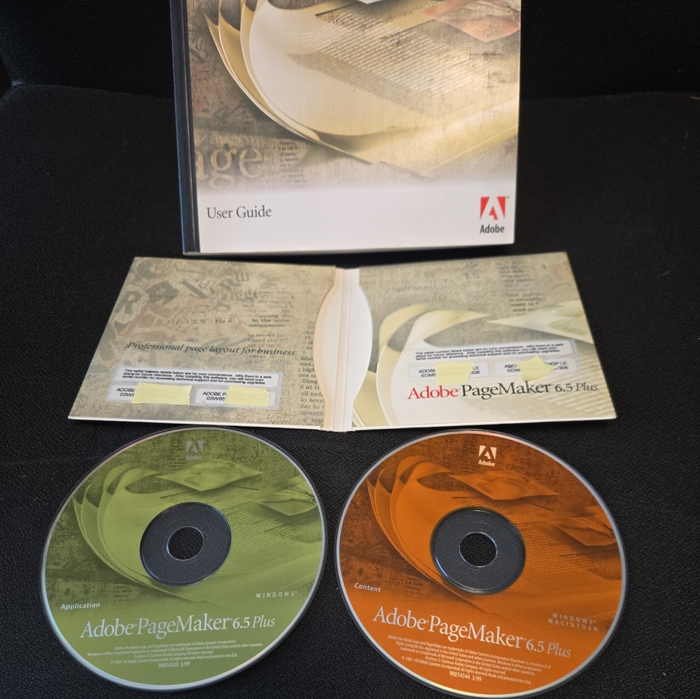 Adobe PageMaker 6.5 Plus Software Business Windows disks with serial #'s