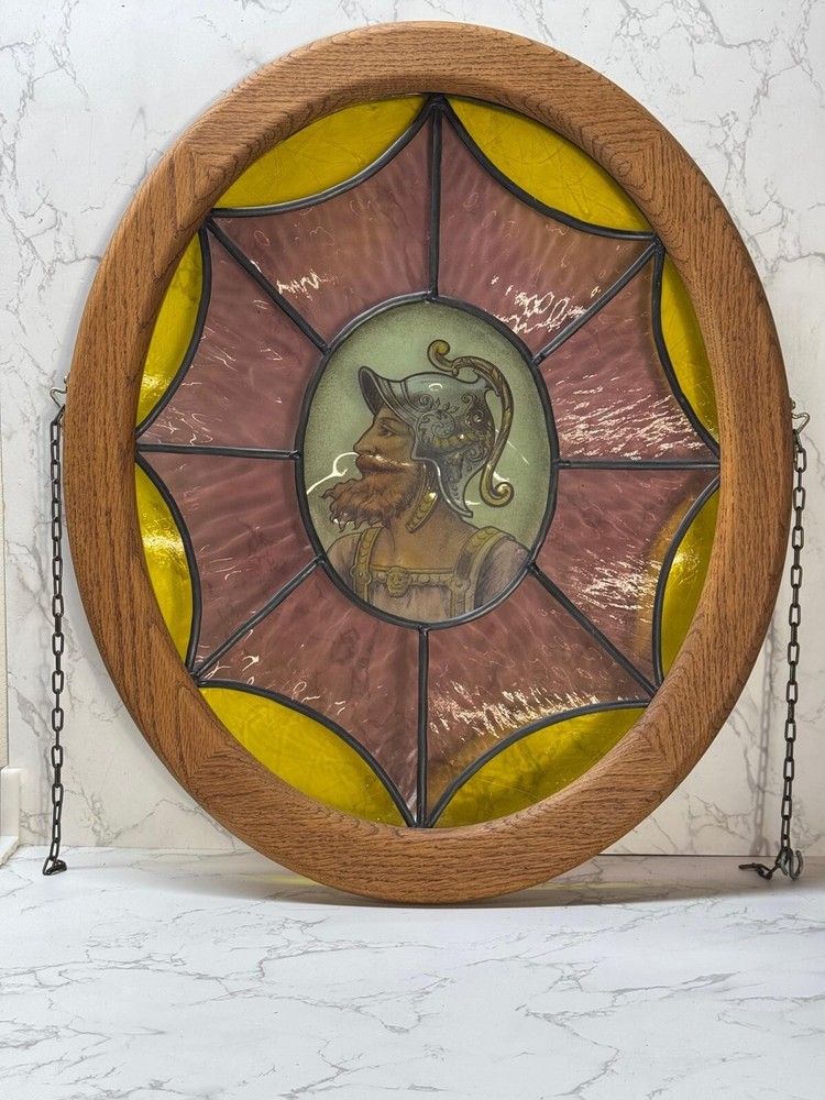 Vintage Leaded Window Stained Round Glass Panel
