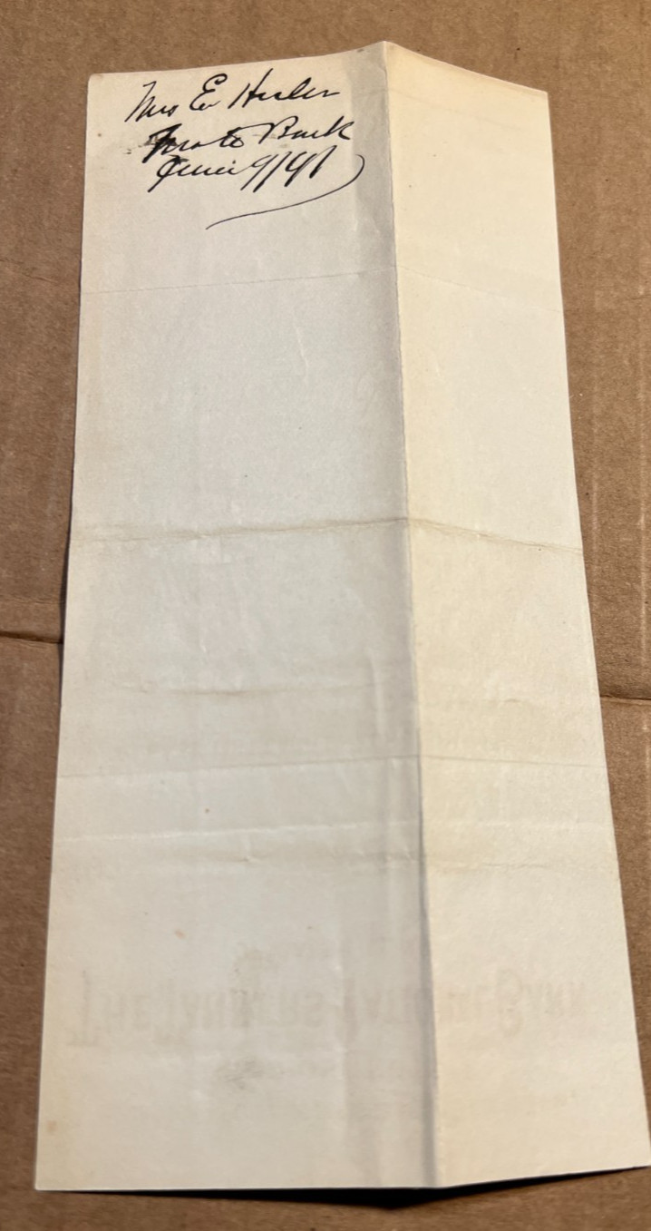 1891 Tanners National Bank Deposit Slip Catskill NY