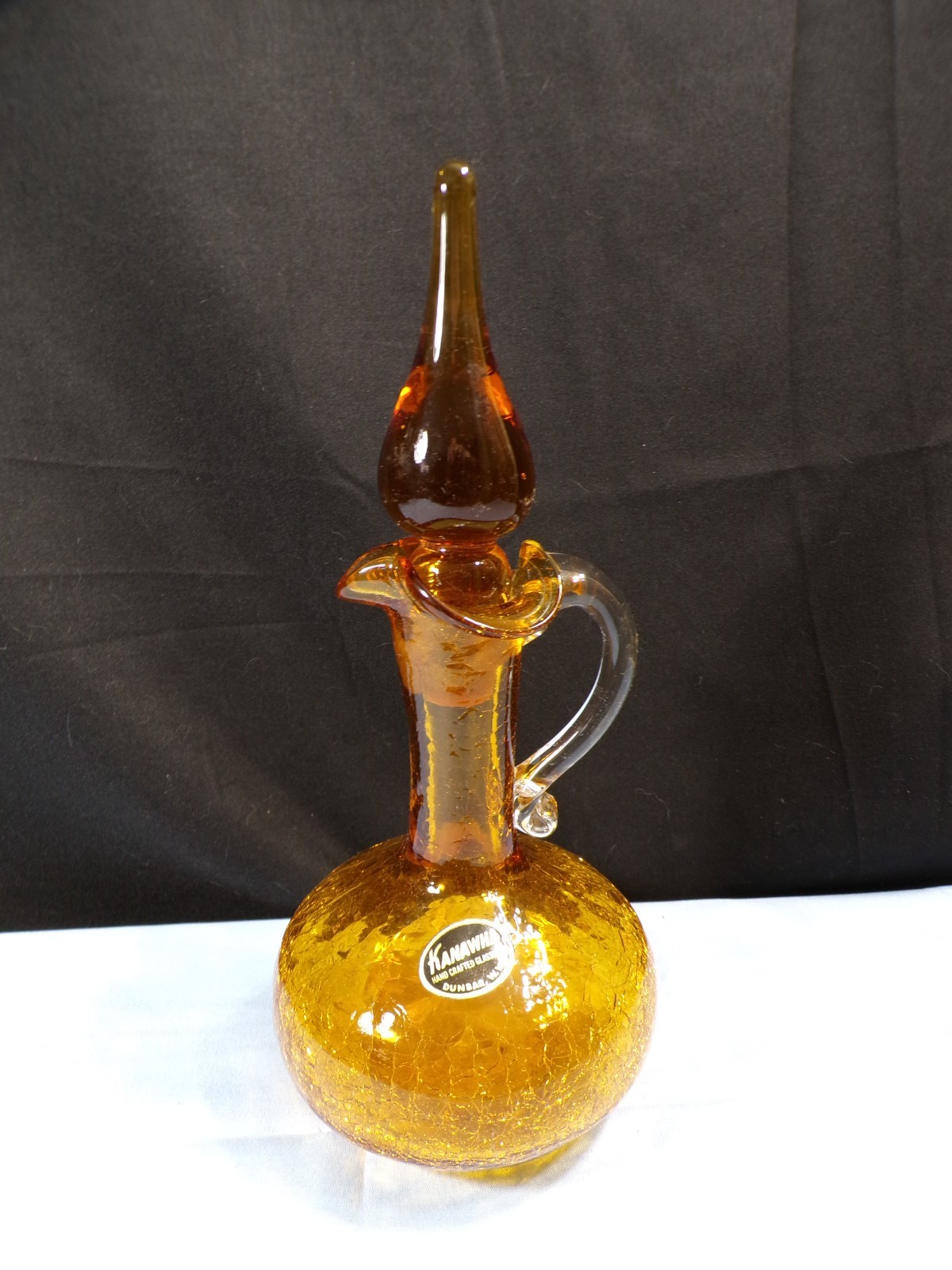 Kanawha Amber Crackle Glass Small Decanter w/ Stopper