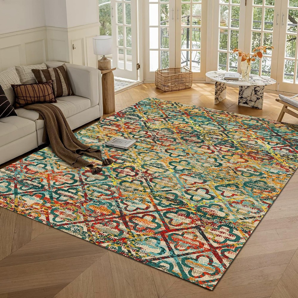RUGSURE Washable Area Rugs, 8' x 10' x (Rectangular), Grass-multicolor