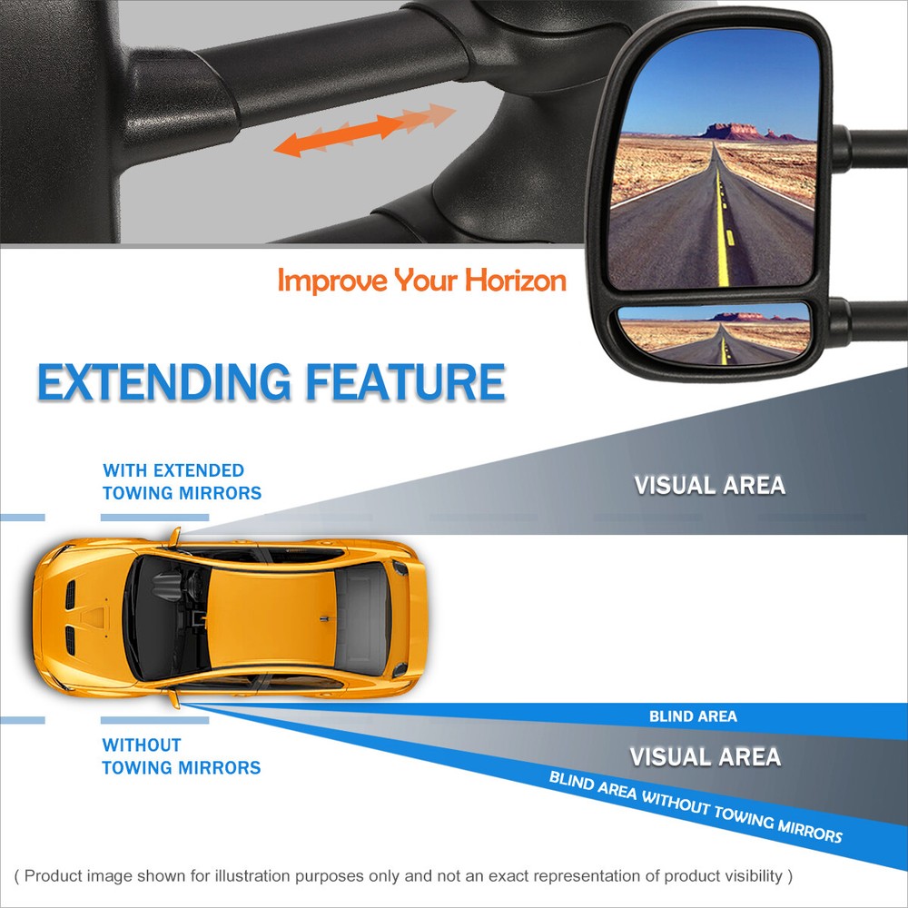 For 03-14 Ford E150-E550/Econoline Manual Telescoping Black Towing Mirror Pair
