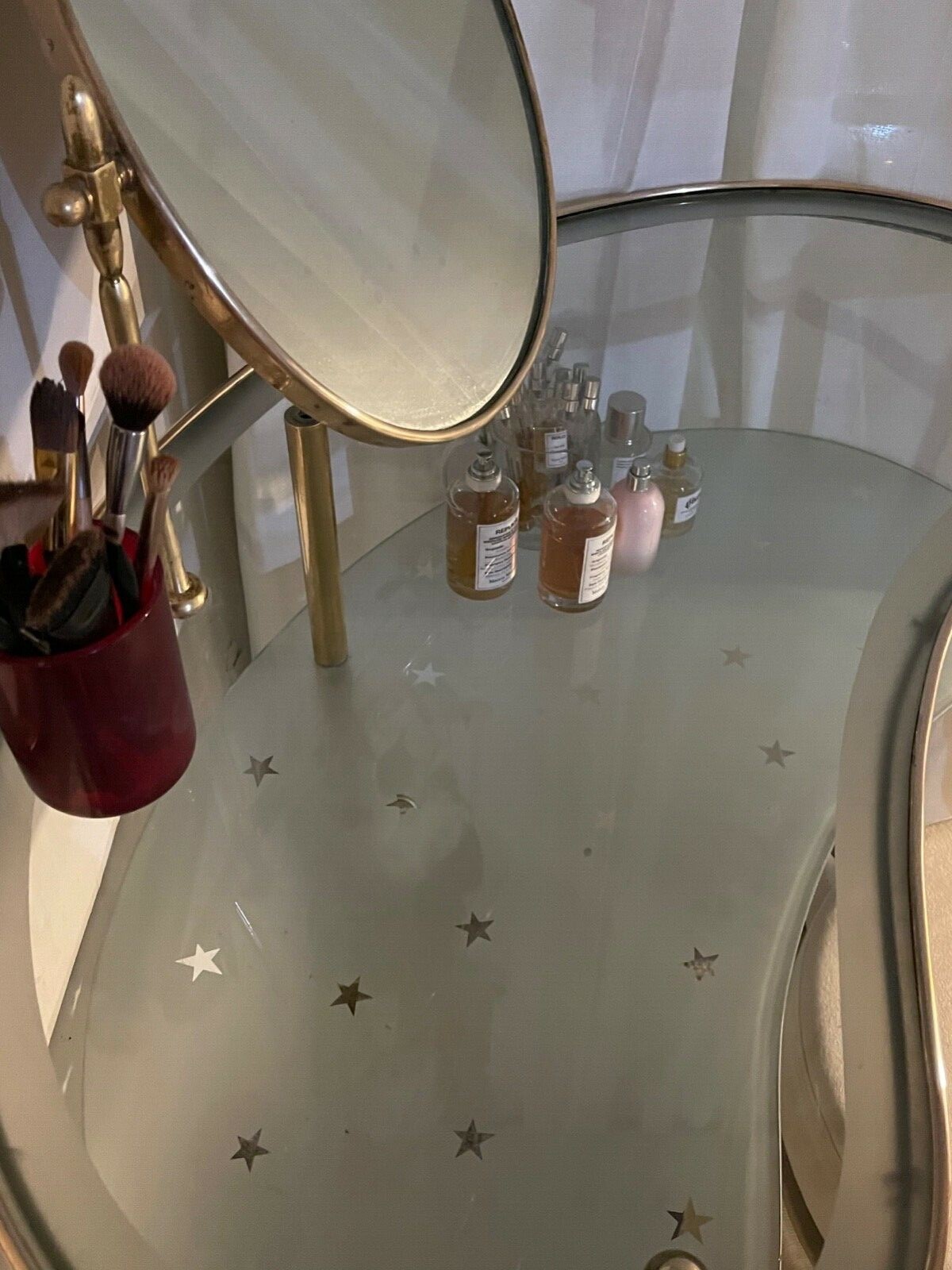 Luigi Massoni Dilly Dally Dressing Table Vanity in Brass with Star Frosted Glass