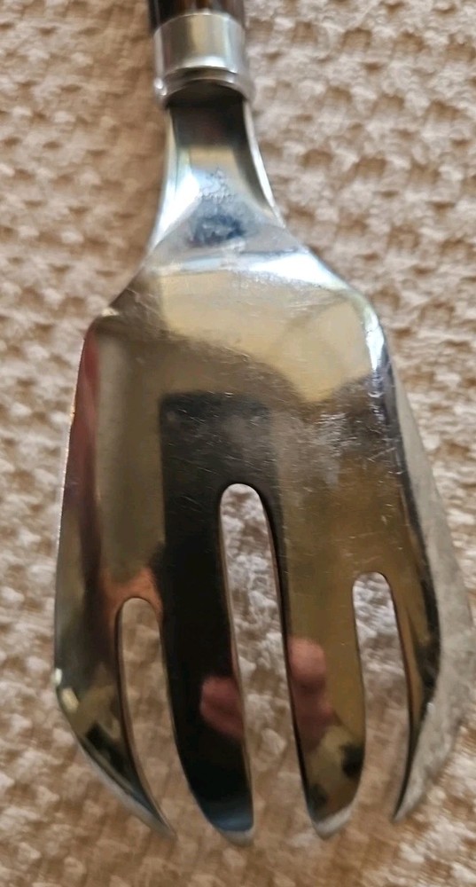 Vntage Bakelite Salad Server Fork Signed Chase Brown Ribbed Bakelite Handle 10"