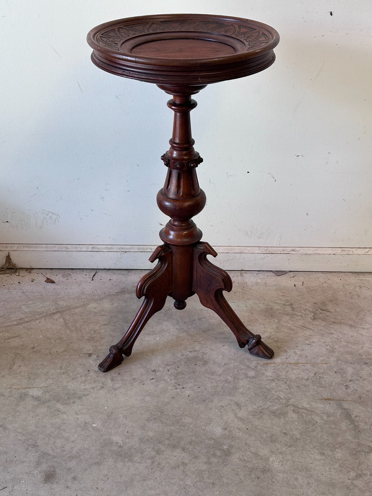 Antique Rennaissance Revival Victorian walnut stand Card Table Pedestal 1870
