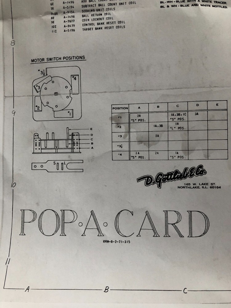 Gottlieb Pop A Card Pinball Machine Schematic