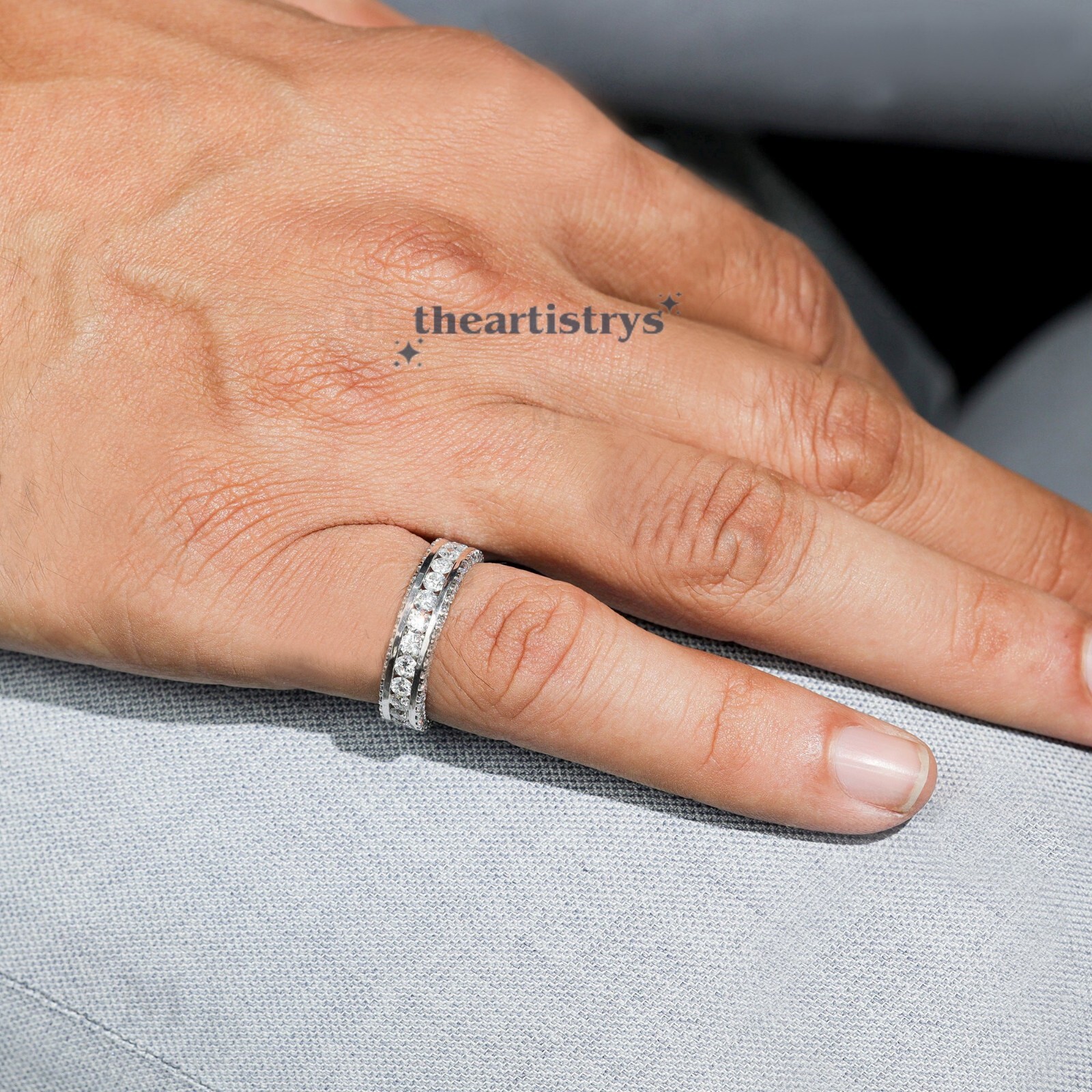 Moissanite Full Eternity Wedding Band 1.50 Carat Round Cut Solid 14K White Gold