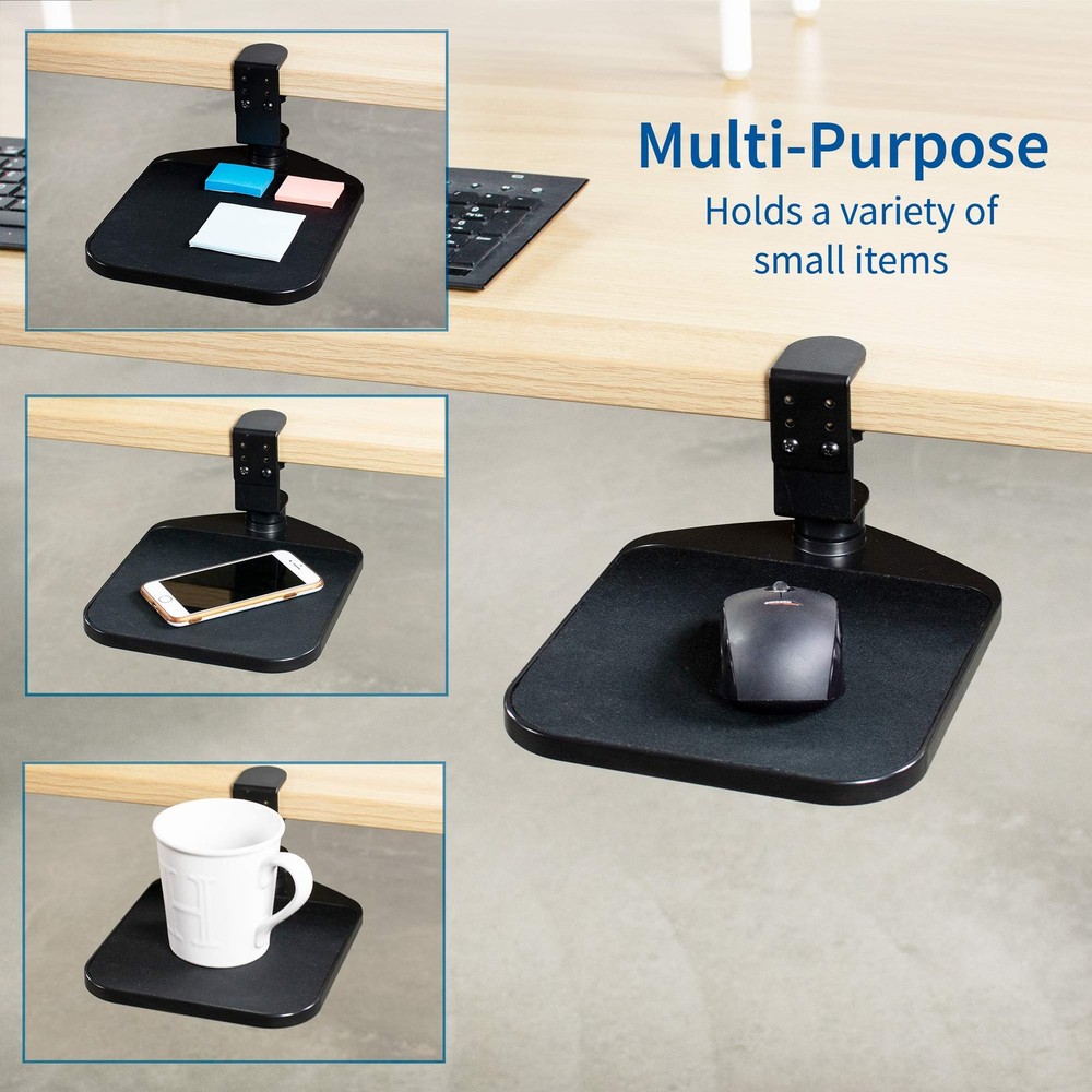 Black Clamp On Mouse Pad Holder Platform 360 Rotating Extension 2 Inch