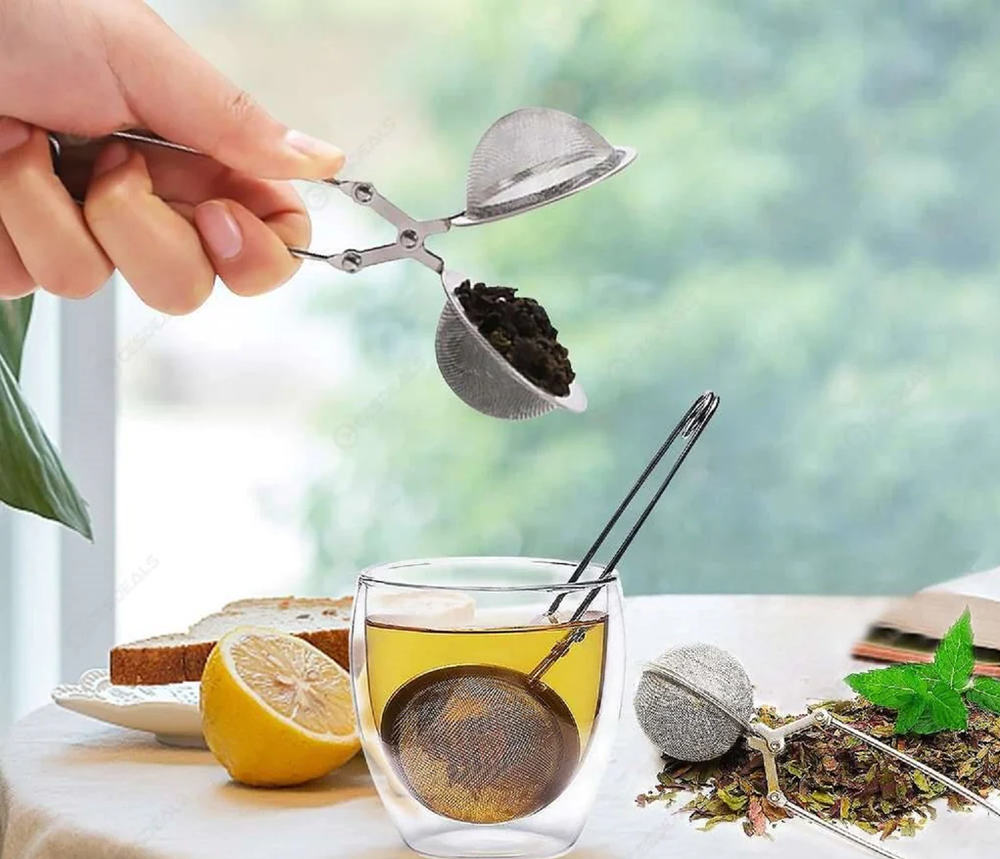Tea Ball Squeeze Strainer Filter Tea Leaves Herb Mesh Ball Infuser Silver Handle