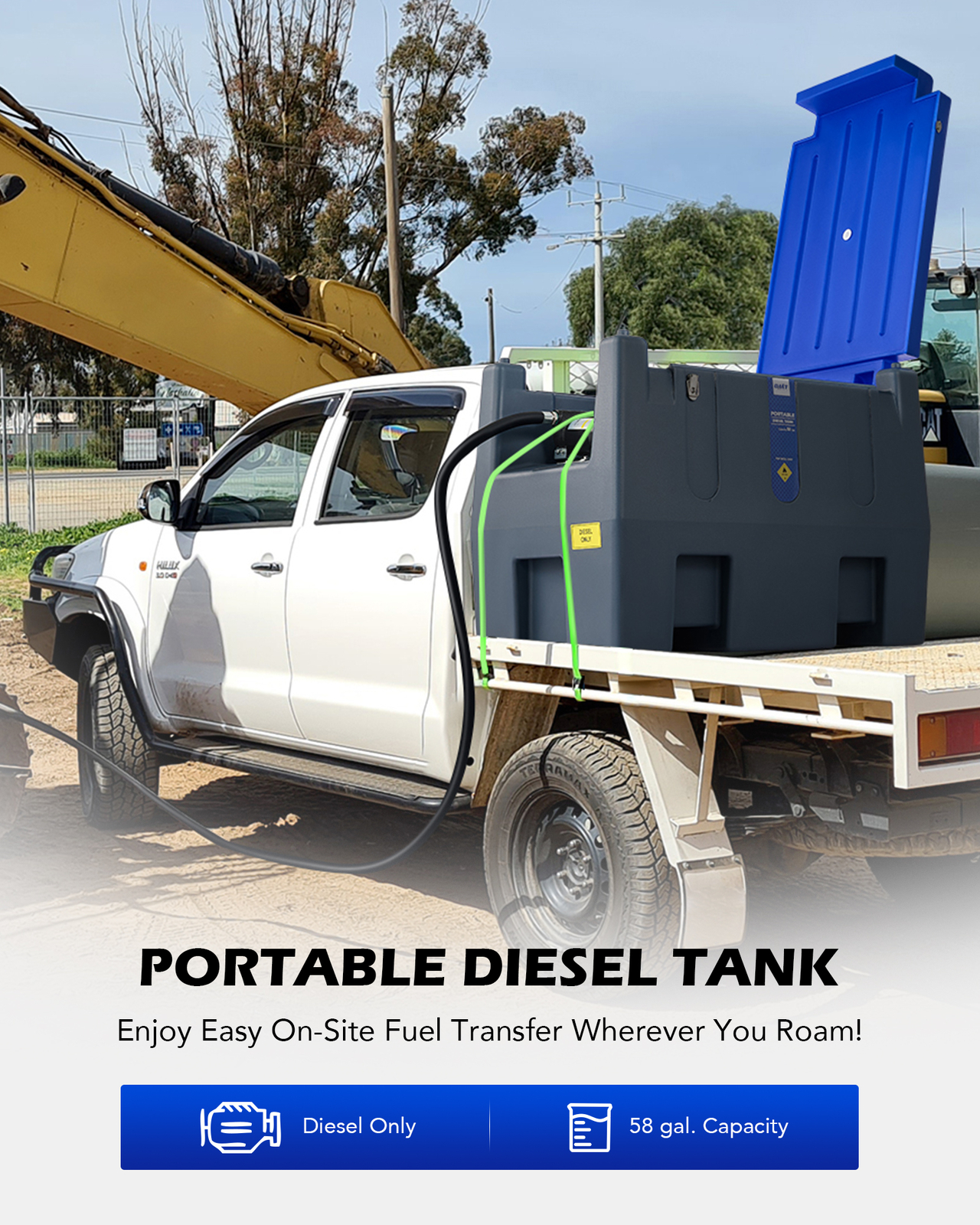 OMT 58gal Portable Fuel Tank Diesel Transfer Tank with 12V DC Pump 13.1ft Hose