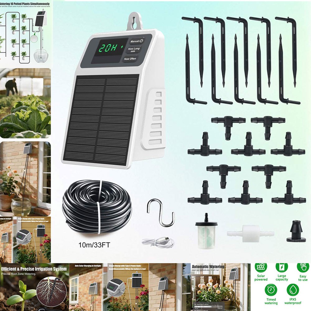 NEW Solar Watering Set Automatic Plant Irrigation Timer Irrigation System