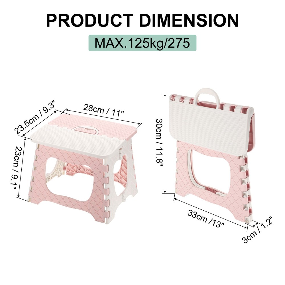 9" Folding Step Stool for Adults 275 lbs Capacity Pink
