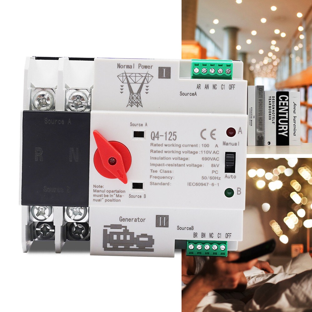 Automatic Transfer Switch 2P 100A Generator Changeover Switch Dual-Power NEW!