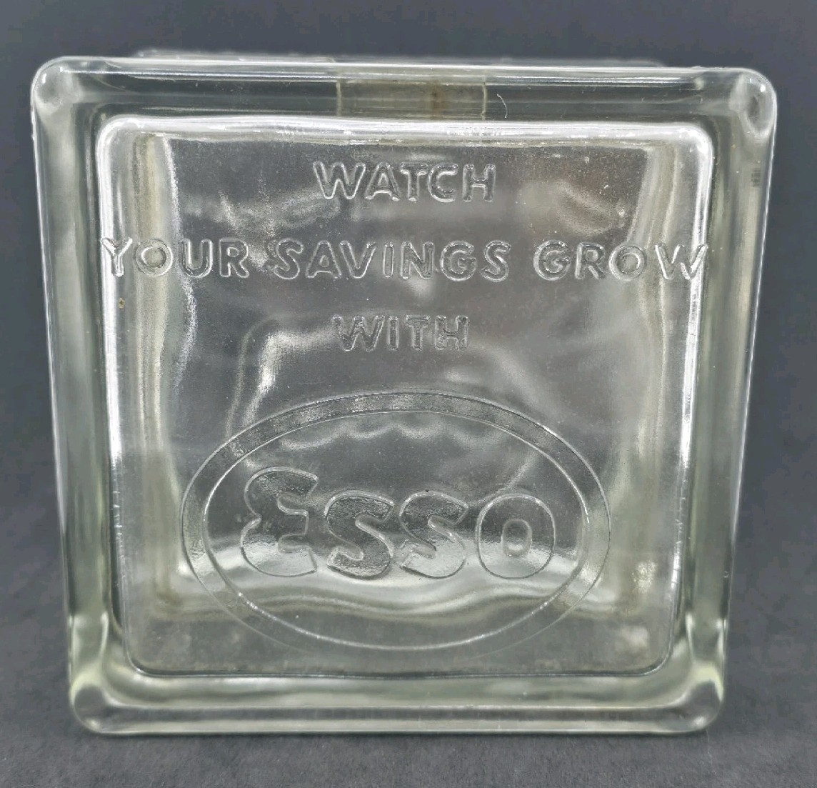 ​Vintage Esso Glass Block Bank Watch Your Savings Grow Standard Oil Advertising